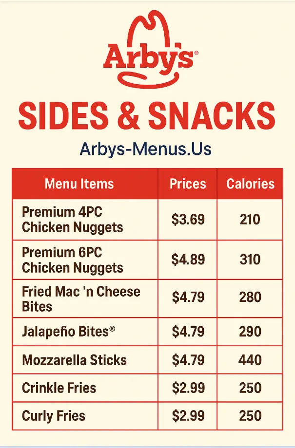 Arbys Sides Snacks Menu
