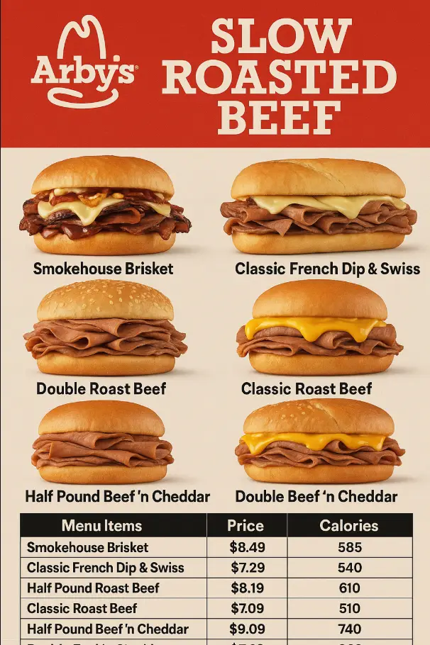 Arbys Slow Roasted Beef Menu